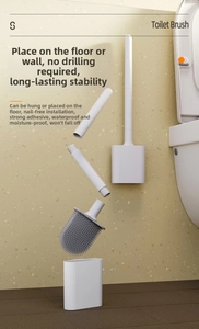 Wall-mounted silicone toilet brush set with detachable handle and space-saving holder