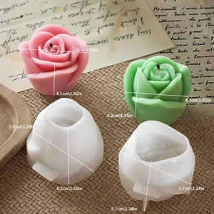 3D rose silicone mold for candle making with layered petal texture and clear dimensions