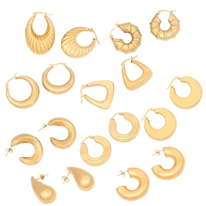 Geometric Stainless Steel Earrings Gold Plated Irregular Hoop Studs Women Retro Minimalist Trendy Croissant Style