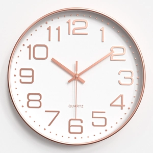 Modern 12 inch rose gold wall clock with silent quartz movement and white round dial