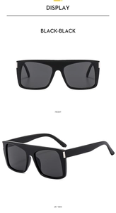 Front and side macro views of black Y2K sports sunglasses with square frames