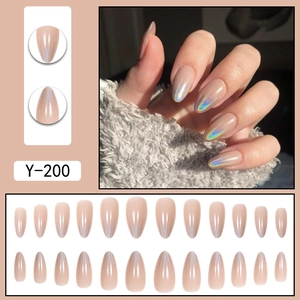 Holographic almond-shaped laser press-on nails in nude pink gradient, 24 piece set Y-200