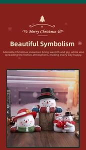 Three-piece Christmas snowman resin figurines featuring knitted texture and festive colors