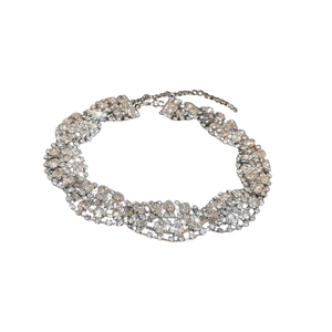 Sparkling crystal encrusted silver twist choker necklace for women with adjustable chain