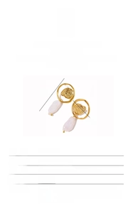 Baroque pearl earrings detail showing 4cm length and heart-texture gold steel hoops