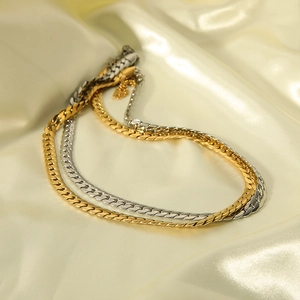Minimalist Snake Chain Necklace 18K Gold Plated Stainless Steel Flat Herringbone Choker For Women Men Retro Style