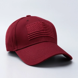 Cappellino da baseball bordeaux con bandiera americana ricamata per sport all'aperto