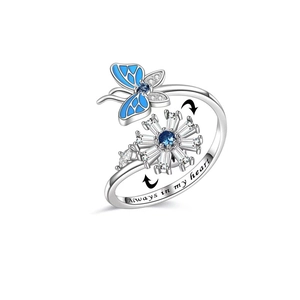 Rotating anxiety ring with butterfly sunflower design and always in my heart engraving