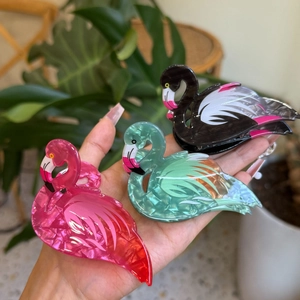 Flamingo Hair Claw Clip Acrylic Marble Texture Animal Shaped Strong Hold Ponytail Accessory For Women Girls Summer
