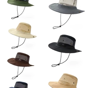 Outdoor Sun Protection Bucket Hat Quick Dry Mesh Breathable Boonie Hat Wide Brim With Wind String For Fishing Hiking Men Women