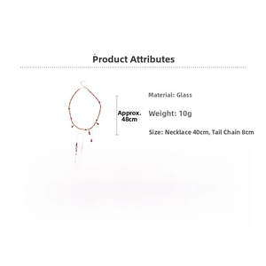 Detail of red crystal beaded necklace with 40cm chain and 8cm extension line