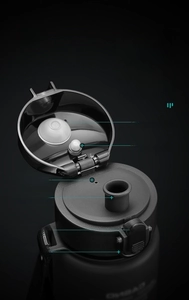 Detail of frosted sports bottle cap with leak-proof silicone seal and safety lock