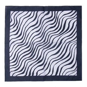 Modern black and white zebra pattern square cotton bandana with dark solid borders