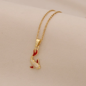 Elegant gold-plated necklace featuring a red koi fish pendant with sparkling zircon stones