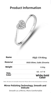 Detailed size specifications for S925 sterling silver heart ring with pavé zirconia