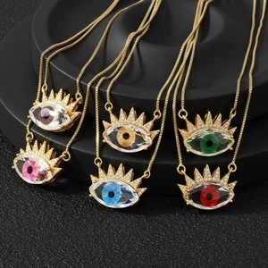 Copper Gold Plated Evil Eye Pendant Necklace Bohemian Zirconia Inlaid Box Chain Fashion Jewelry For Women Wedding Gift