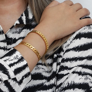 Double layered 18K gold plated Cuban link bracelets for women with zircon inlay