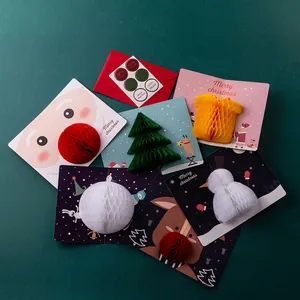 Set of 6 3D pop-up Christmas cards with Santa and reindeer designs and red envelopes