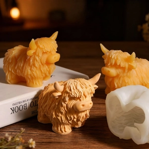 DIY silicone mold for Highland Cow candles with realistic textured fur and horn details