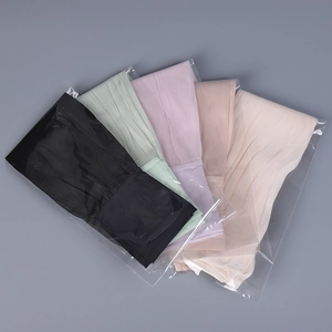 Detail of sheer pleated sun protection sleeves in five colors with organza texture