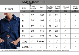 Detaillierte Größentabelle für das Vintage-Jeans-Set aus Hemd und Shorts für Damen