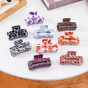 Rectangular Hair Claw Clip PVC Leopard Cow Zebra Stripe Print Hollow Out Large Hair Clamp For Women Girls Accessory