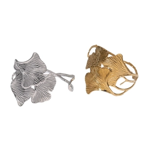 Elegant 18k gold and silver ginkgo leaf stainless steel bangles with detailed texture