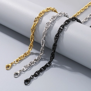 Three-color titanium steel rope chains in gold, silver, and black with lobster clasps