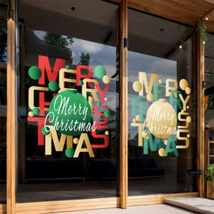 Red and green Christmas ball glass window stickers for festive holiday shop decor
