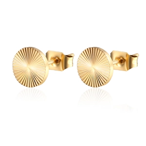 Golden sunburst geometric earrings in round shape with polished stainless steel finish