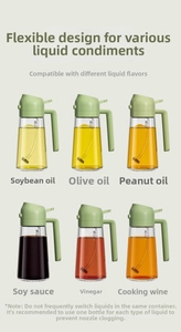 Kitchen glass spray bottle set for oil and vinegar with ergonomic green handles