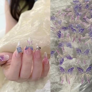 3D aurora butterfly nail charms with purple gradient and glitter for fairy nail art