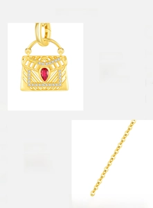 Détail du pendentif sac à main en argent s925 avec zircon rouge et pierres blanches
