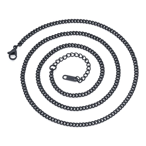 Classic black titanium steel flat curb chain necklace with secure lobster clasp for men