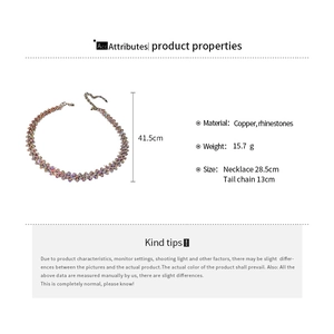 Detailed size specifications for rhinestone choker necklace showing 41.5cm total length