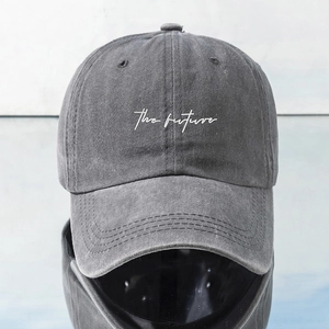 Vintage dark gray washed cotton baseball cap with The Future white embroidery