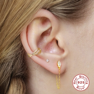 Elegant 925 sterling silver gold plated diamond rhombus tassel chain earrings for women