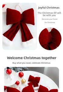 Detail of red velvet Christmas bow with white plush trim and soft festive texture