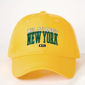 Classic yellow cotton baseball cap featuring vintage New York NYC text embroidery