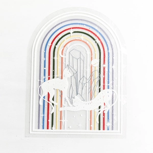 Detail view of a cat suncatcher sticker with rainbow prism and moon stars design