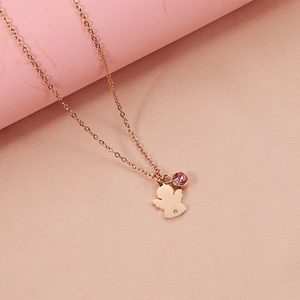 Angel Pendant Necklace 304 Stainless Steel Birthstone Round Cubic Zirconia Rhinestone For Women Clavicle O-Chain