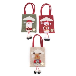 Set di tre sacchetti regalo di Natale in juta con motivi 3D di Babbo Natale e renna