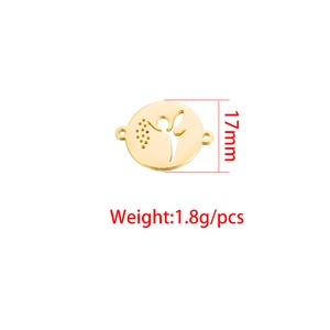 Golden stainless steel hollow angel pendant with dual rings for DIY jewelry, 17mm size