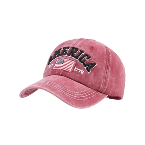 Vintage washed red baseball cap with America 1776 embroidery and national flag
