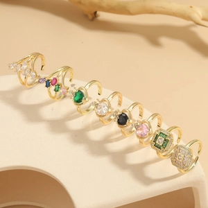 Anillo Geométrico De Corazón Y Corona Cobre Zirconia Cúbica Ajustable Diseño Abierto Joyería De Moda De Lujo Para Mujer