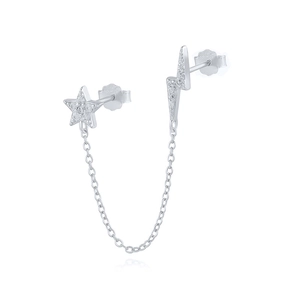 Detailed view of the 925 silver hallmark on star and lightning chain earrings