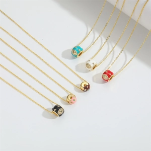 Creative doughnut-style enamel beaded necklace with evil eye design in six vibrant colors