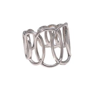 Exaggerated geometric open ring in silver stainless steel with hollow oval link design
