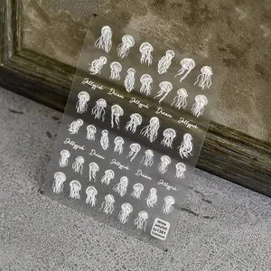3D embossed white jellyfish nail art stickers for professional sea-themed manicure design