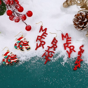 Set orecchini natalizi con Babbo Natale e scritte glitterate Merry Bright Christmas in oro